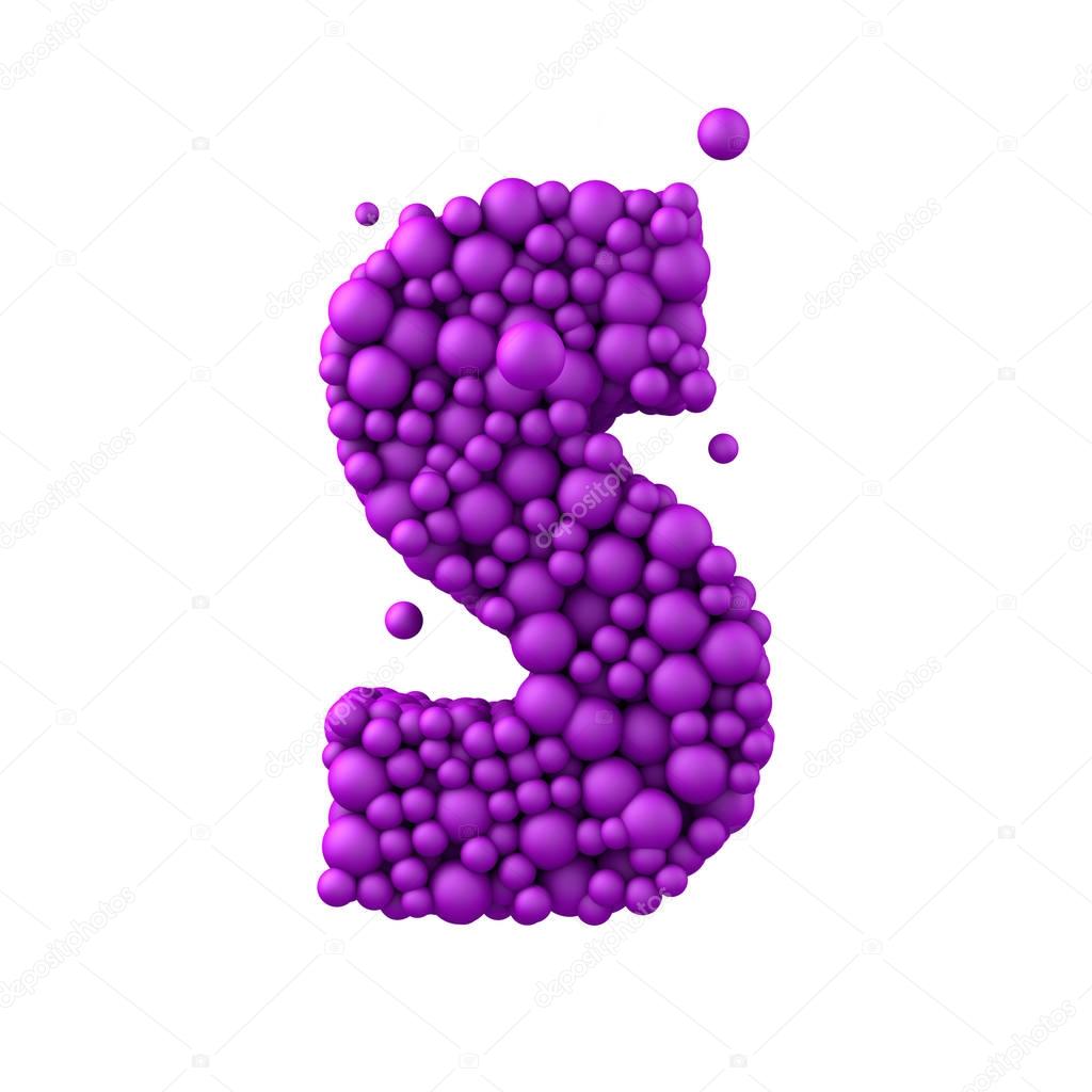 Letter S made of plastic beads, purple bubbles,  3d render