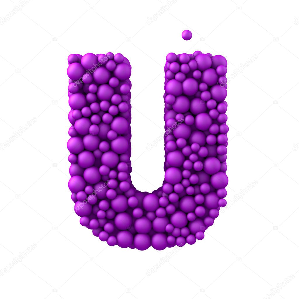 Letter U made of plastic beads, purple bubbles,  3d render
