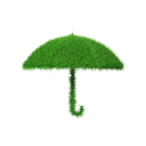 Зелений символ парасольки з трави, концепція екології, 3d візуалізація — стокове фото