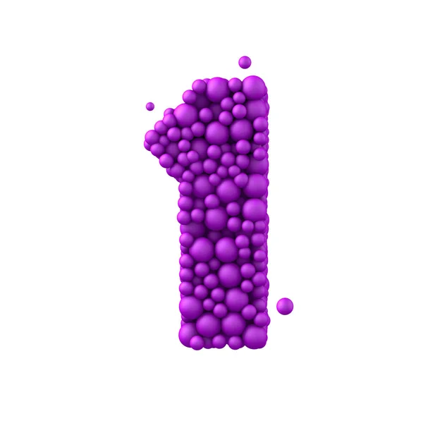 Číslo 1 z plastových korálků, purpurové bubliny — Stock fotografie