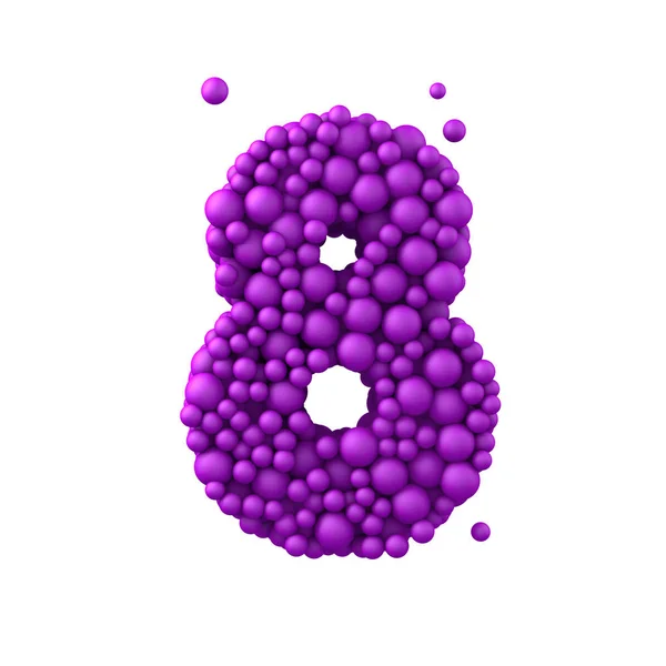 Číslo 8 z plastových korálků, purpurové bubliny — Stock fotografie