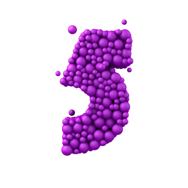 数字 5 的塑料珠，紫色的泡沫 — 图库照片
