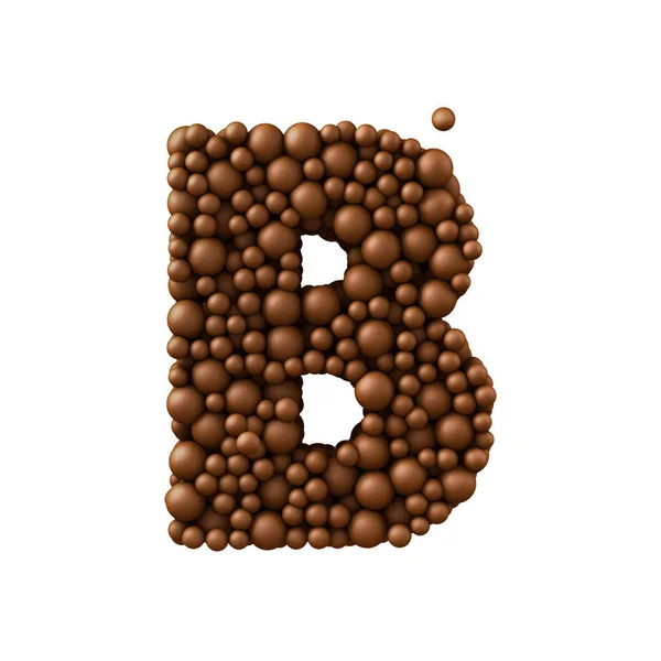 Lettera B fatta di bolle di cioccolato, concetto di cioccolato al latte, 3d r — Foto Stock