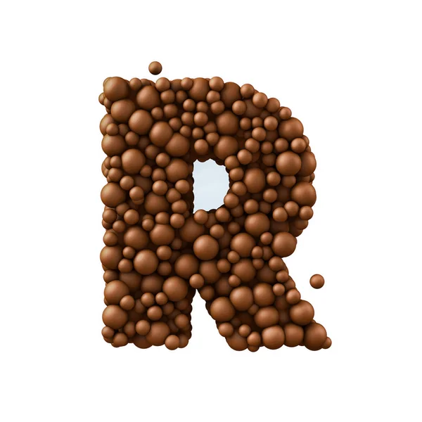 Carta R feita de bolhas de chocolate, conceito de chocolate ao leite, 3d r — Fotografia de Stock