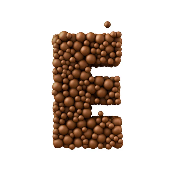 Lettera E fatta di bolle di cioccolato, concetto di cioccolato al latte, 3d r — Foto Stock