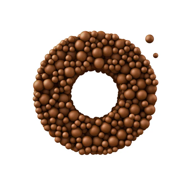 Carta O feita de bolhas de chocolate, conceito de chocolate ao leite, 3d r — Fotografia de Stock