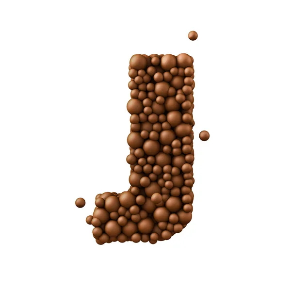 Letra J hecha de burbujas de chocolate, concepto de chocolate con leche, 3d r —  Fotos de Stock