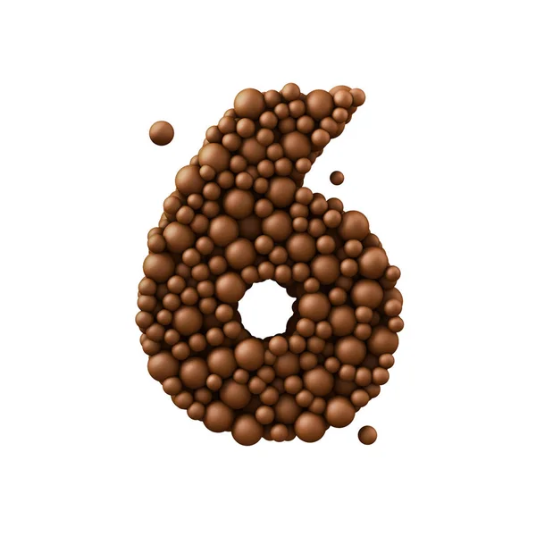 Número 6 feito de bolhas de chocolate, conceito de chocolate de leite, 3d i — Fotografia de Stock