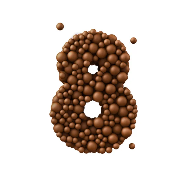 Number 8 made of chocolate bubbles, milk chocolate concept, 3d i — Stock Photo, Image