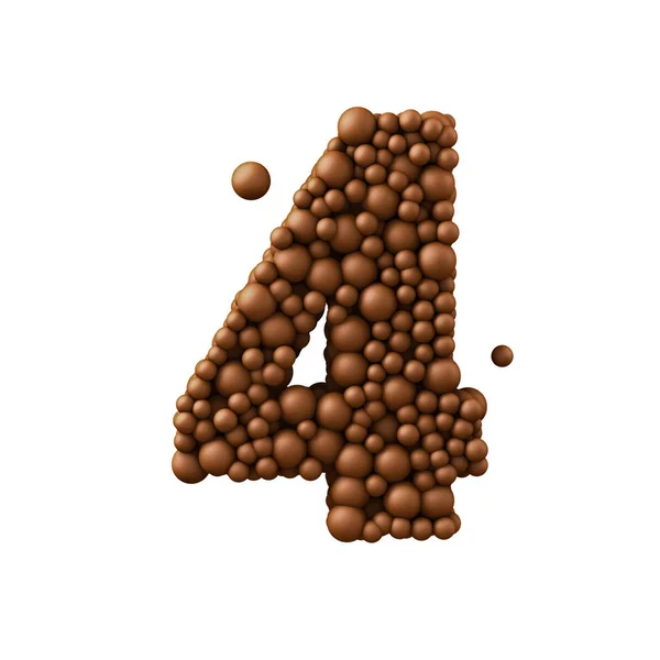 Número 4 feito de bolhas de chocolate, conceito de chocolate de leite, 3d i — Fotografia de Stock