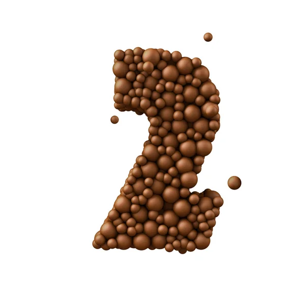 Number 2 made of chocolate bubbles, milk chocolate concept, 3d i — Stock Photo, Image