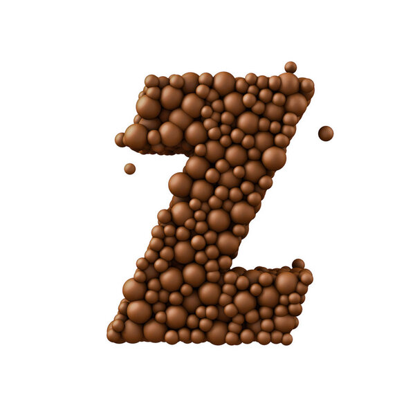 Letter Z made of chocolate bubbles, milk chocolate concept, 3d i