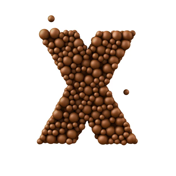 Letra X hecha de burbujas de chocolate, concepto de chocolate con leche, 3d i —  Fotos de Stock