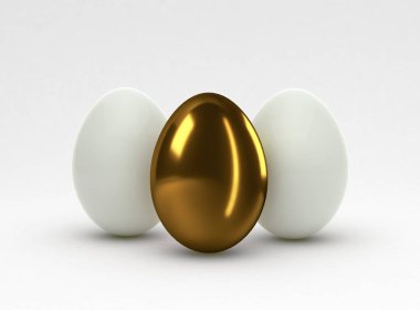 Açık renkli, 3d çizim üzerinde beyaz ve altın yumurta