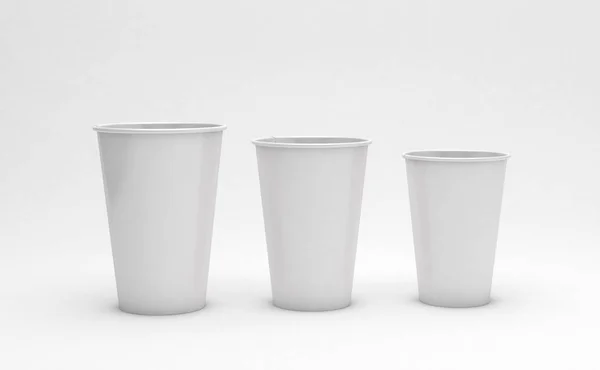 Картонні чашки для кави на світлому фоні, концепція екології. 3d ілюстрація — стокове фото