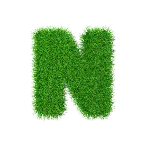 Huruf rumput N terisolasi pada warna putih, ilustrasi 3d — Stok Foto