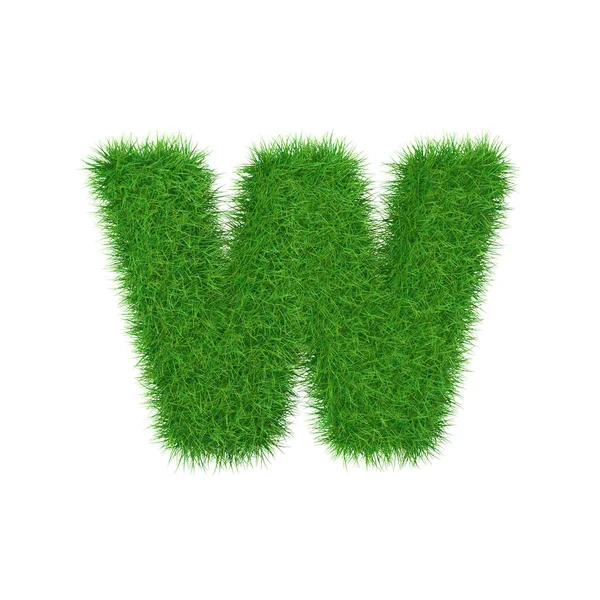 Gräs bokstaven W isolerad på vit, 3d illustration — Stockfoto