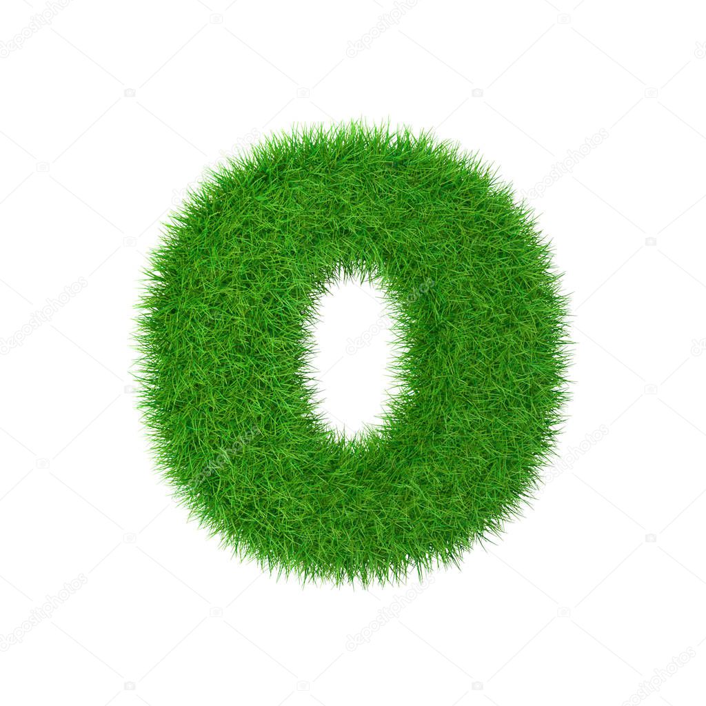 Grass letter O isolated on white, 3d illustration