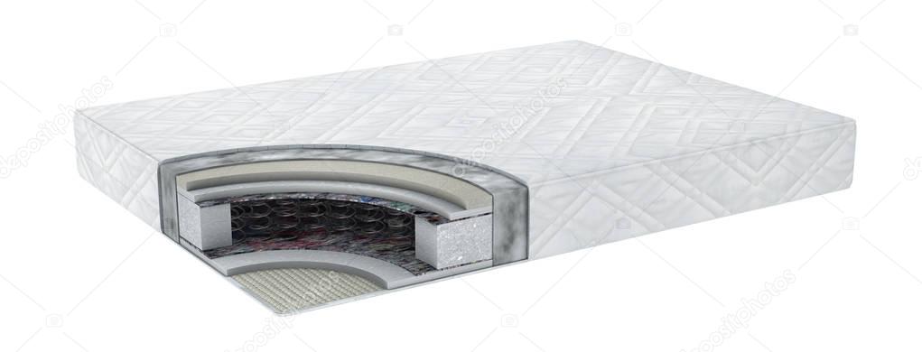 Double comfortable orthopedic mattress cut out in realistic style with layers view isolated 3d illustration