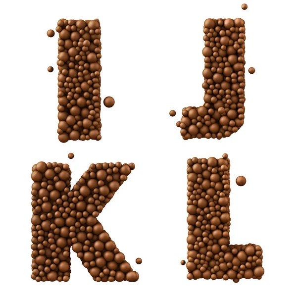 Cartas I J K L aisladas en blanco, hechas de burbujas de chocolate, mi —  Fotos de Stock