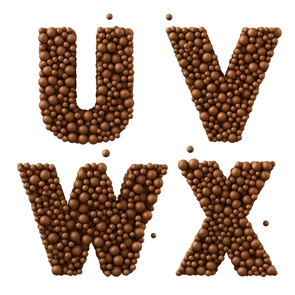 字母 U V W X 上白色，孤立制成的巧克力泡沫，mi — 图库照片