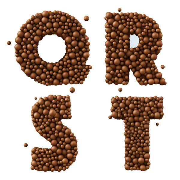 Litery Q R S T na białym tle na białym tle, składający się z pęcherzyków czekolady, mi — Zdjęcie stockowe