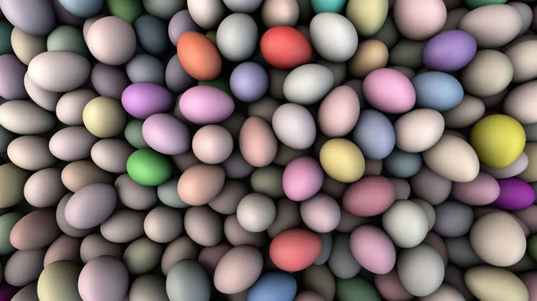 Huevos de Pascua pintados en muchos colores diferentes ilustración 3D bac — Foto de Stock