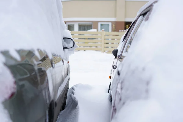 Voitures couvertes de neige blanche fraîche — Photo