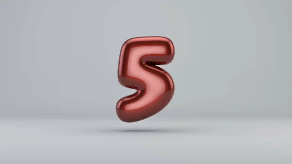Glossy paint number 5. 3D render of bubble font with glint i — Stock Photo, Image