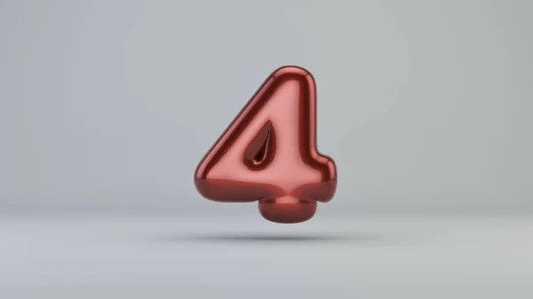 Glossy paint number 4. 3D render of bubble font with glint — Stock Photo, Image