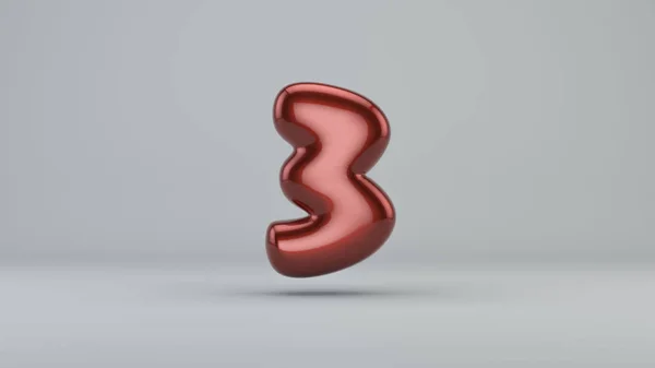Tinta brilhante número 3. Renderização 3D de fonte de bolha com brilho — Fotografia de Stock