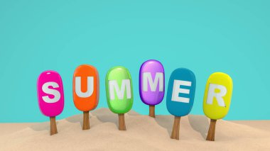 Dondurma kum şişte mektup yaz. 3D render