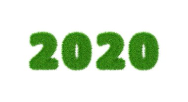 Mutlu 2020 seneleri. Yeni yıl tatilinde yeşil çim figürleri izole edilir