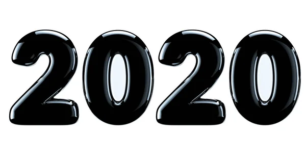 Glossy 2020 new year Holiday solated white background. 3d render — Stock Photo, Image