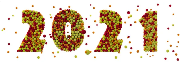 Feliz Año Nuevo 2021. Vacaciones bolas de lana marrón de números 2020 . — Foto de Stock