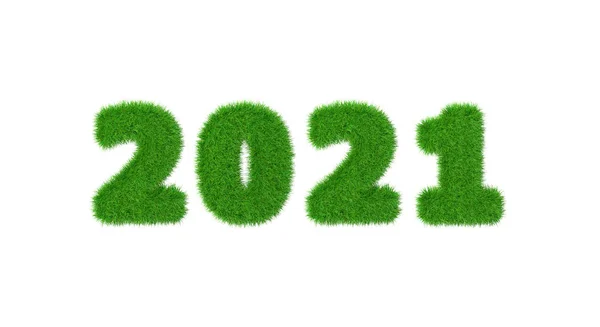 Happy New 2021 Year. Holiday new year green grass figures isolat — Stock Photo, Image