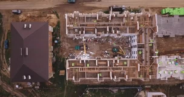 Luftaufnahme Einer Baustelle Gange Industriegebiet Schmutzige Straße Und Bauschutt — Stockvideo