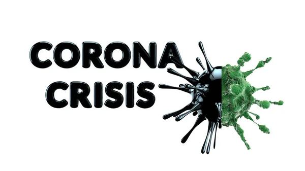 Küresel krizi tanımlayan siyah yazıtlı Kriz Yağı yeşil Corona Virüsü ve petrol ve virüsün yarısı. 3d illüstrasyon