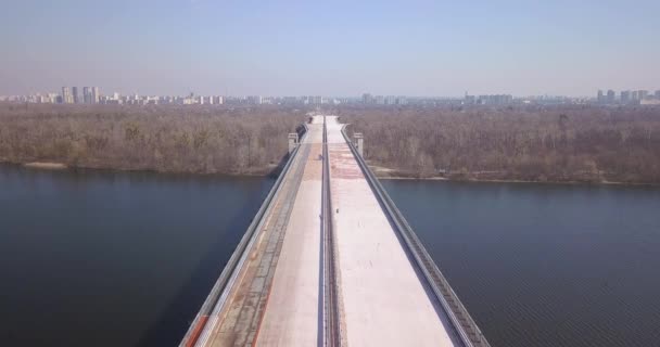 Motorway Bridge Construction Passing Forest River Drone Altitude — Stock Video