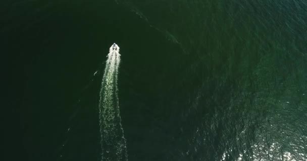 Vista aérea de um barco a motor navegando no mar — Vídeo de Stock