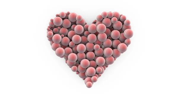 Heart made of pink glossy spheres on a white background 3D — Stock Photo, Image