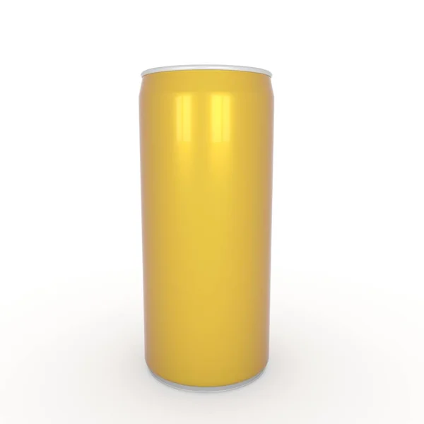 Boîte jaune aluminium sur blanc isolé dans le rendu 3D — Photo