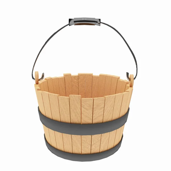 Wood bucket on isolated white in 3D illustration — Stock Photo, Image