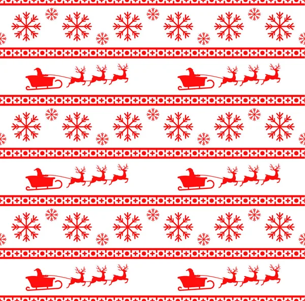 Santa, Ren geyiği ve kar taneleri ile Noel Dikişsiz desen vektör Illustration. Beyaz arka plan. Ambalaj kağıt, paketler, vb. bir kazak tasarımında kullanılabilir.