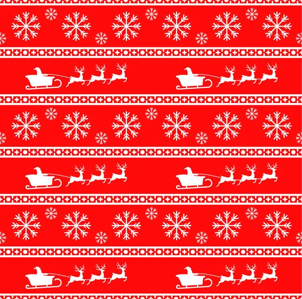 Santa, Ren geyiği ve kar taneleri ile Noel Dikişsiz desen vektör Illustration. Kırmızı arka plan. Ambalaj kağıt, paketler, vb. bir kazak tasarımında kullanılabilir.