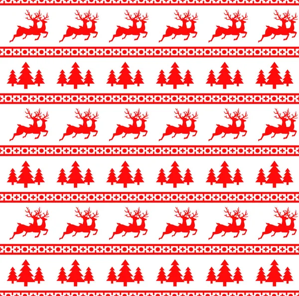 Ren geyiği ve Ladin ile Noel Dikişsiz desen vektör Illustration. Beyaz arka plan. Ambalaj kağıt, paketler, vb. bir kazak tasarımında kullanılabilir.