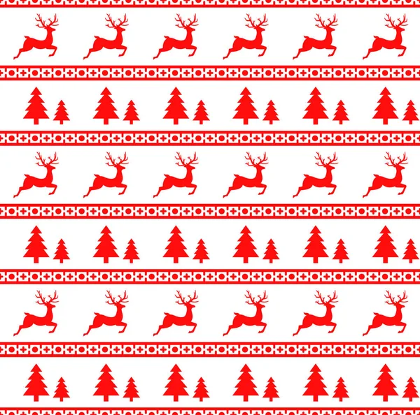 クリスマス トナカイとトウヒのシームレス パターンのベクトル イラスト。白い背景。セーター、包装紙、パッケージ等のデザインに使用することができます。. — ストックベクタ