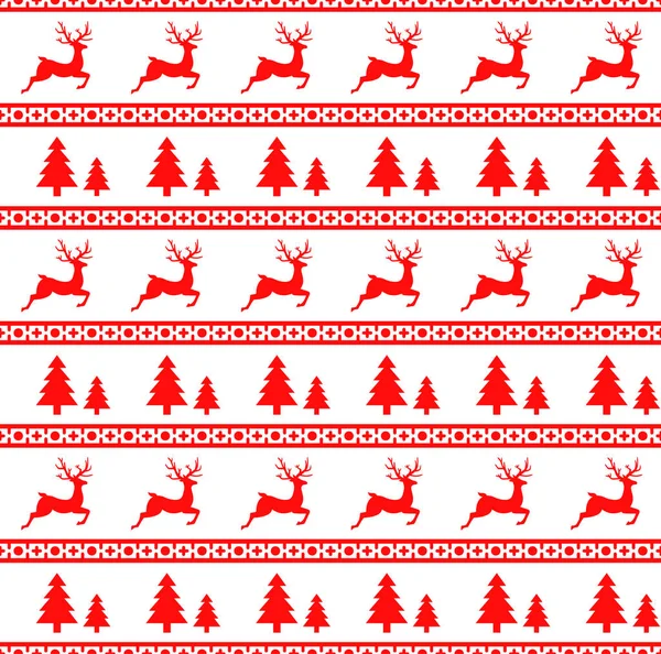 Ren geyiği ve Ladin ile Noel Dikişsiz desen vektör Illustration. Beyaz arka plan. Ambalaj kağıt, paketler, vb. bir kazak tasarımında kullanılabilir.