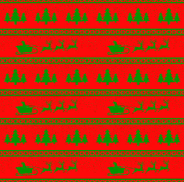 Santa, Ren geyiği, Ladin, kar taneleri ile Noel Dikişsiz desen vektör Illustration. Kırmızı arka plan. Ambalaj kağıt, paketler, vb. bir kazak tasarımında kullanılabilir.