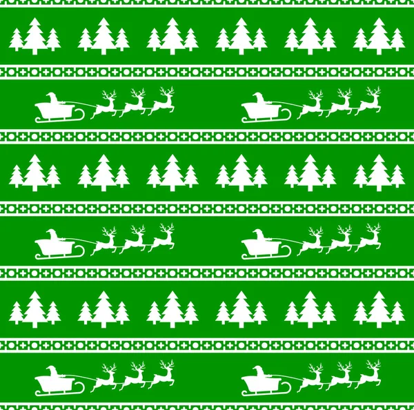 Santa, Ren geyiği ve Ladin ile Noel Dikişsiz desen vektör Illustration. Kırmızı arka plan. Ambalaj kağıt, paketler, vb. bir kazak tasarımında kullanılabilir.
